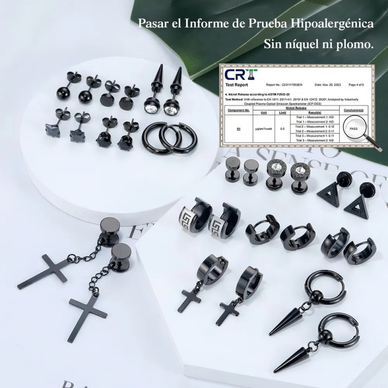 15 Pares Aretes Hombre Piercing Pendientes Acero Inoxidable