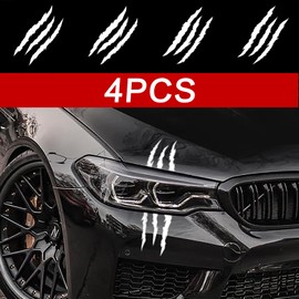 HUWANDE 4Pcs Car Stickers Vinyl Claw Marks Decals for Men,Car Light Eyebrow Graphics (PVC Material, White)