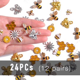 stino Bulk Enamel & Metal Bee Charms for Jewelry Making, Bumblebees Honeycomb, Multi-Color (Bee)