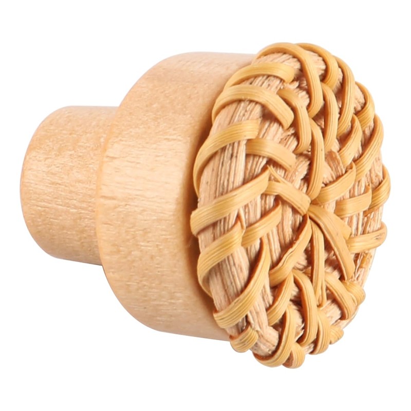 Ieron 5 Pack Boho Rattan Drawer Knobs Round Wood Handmade