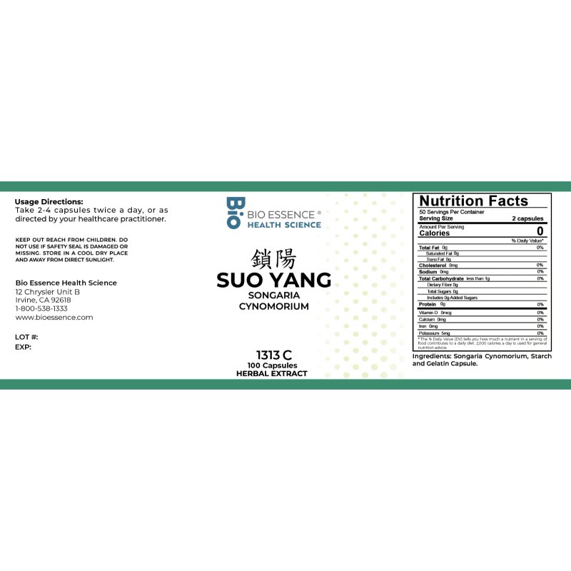 Bio Essence Health Science 1313C Suo Yang, Cynomorium Stem (Raw),