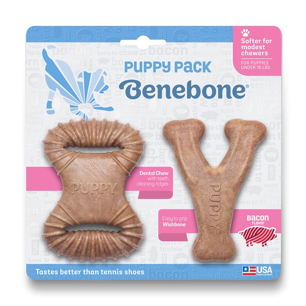 Benebone Puppy 2-Pack Dental Chew/Wishbone Dog Chew Toys, Made in