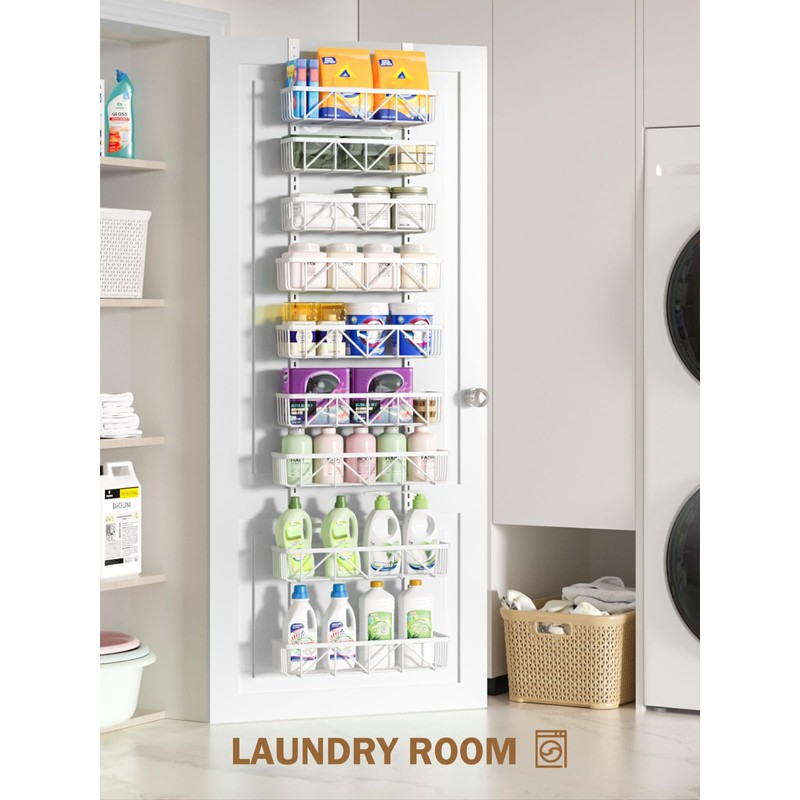 Delamu Adjustable Over the Door Pantry Organizer, 9-Tier Metal Pantry