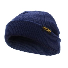 KNITDAY - Gorro corto de punto de pesca con diseño de pescador, con diseño de calavera, unisex, marino, One Size-Medium