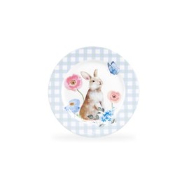 Gracie China Shop Meadow Bunny Gingham Fine Porcelain 8-inch Dessert Salad Plate, One Plate (Blue)