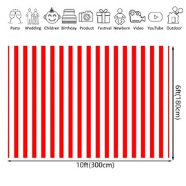 Circus Red and White Striped Backdrop for Children's Birthday Photography Background Baby Shower Decoration Banner(10x6ft)