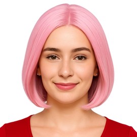 Women's Short Bob Cut Wigs – Ladies Synthetic Fibre Wig with Full Fringe – Shoulder-Length Straight Costume Wig for Fancy Dress, Cosplay, Party & Daily Wear (Baby Pink)