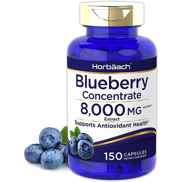 Horbaach Blueberry Extract 8000 mg | 150 Capsules | Blueberry Concentrate Supplement | Non-GMO, Gluten Free