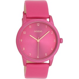 Oozoo - Timepieces Women's Watch | Women's Watch with Leather Strap | Modern Watch for Women | Elegant Analogue Women's Watch in Round (38 mm Case), Fuchsia / Peach Pink, Strap.