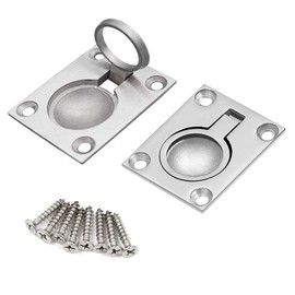 Bestgle 2 Packs Flush Ring Plull Handle Hatch Locker, 49 x 39 mm Stainless Steel Boat Locker Cabinet Hidden Handle Recessed Furniture Boat Hatch Latch