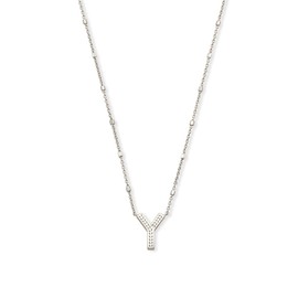 Kendra Scott Letter Y Pendant Necklace for Women, Fashion Jewelry, Rhodium-Plated Brass, Rhodium Metal, Letter Y