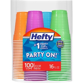 Hefty Hefty Party On Disposable Plastic Cups, Assorted, 16 Ounce 100 Count (Pack of 6)
