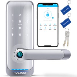 Keypad Smart Door Lock with Handle: Kucacci Keyless Entry Smart Lock for Front Door - Electronic Code for Exterior Door - Retrofit Knob Deadbolt Lock(Silver)