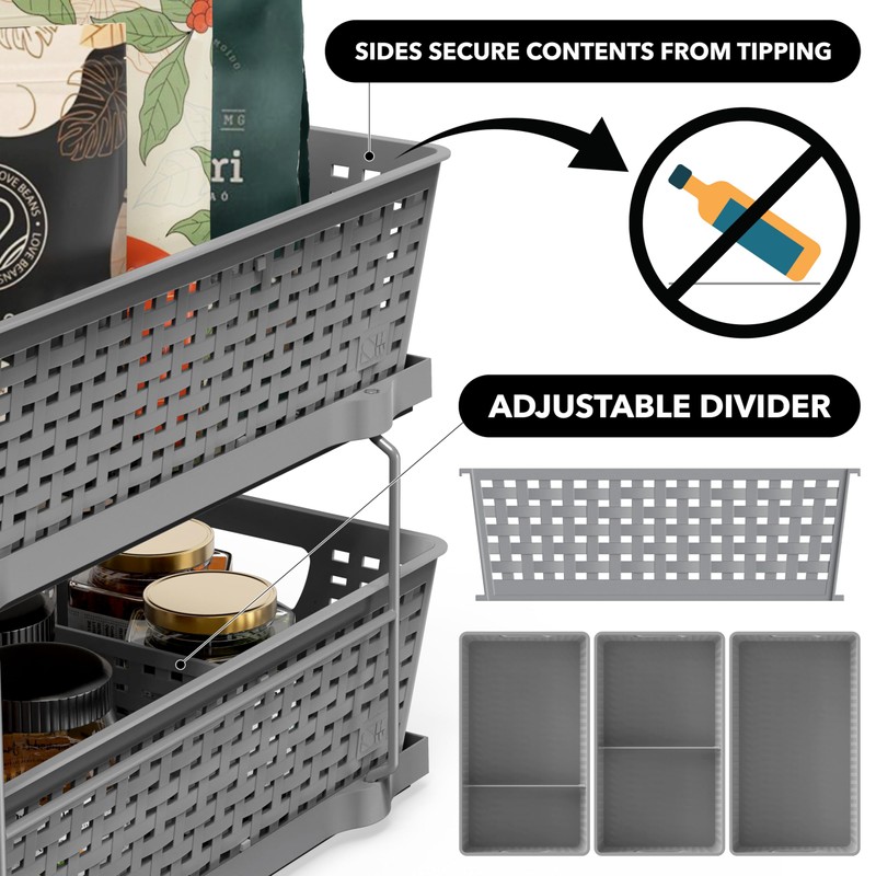 Simple Houseware 2 Tier Bathroom Organizer Tray Pull-Out Sliding Drawer,