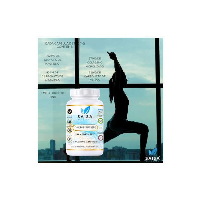 Cloruro de Magnesio + Colageno con 100 cápsulas Saisa Herbal