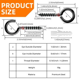 ZHIHUIGET Screw Eyes, Screw Hooks, Eye Hooks Screw, 3.2 Inch Black Eye Hooks, 20PCS Screw in Hooks, for Hanging Outdoor String Lights Plants, Wood, Indoor and Outdoor use