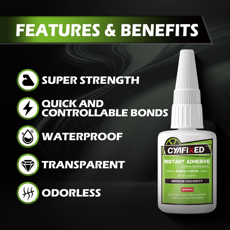 Medium Super Glue Liquid, All Purpose CA Glue with Anti-Clog
