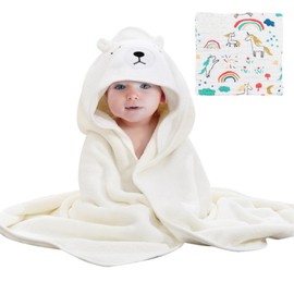 DKDDSSS Hooded baby Towel, Baby Bath Towel, Baby Bath Towels with Hood, Unique Animal Design, Soft Absorbent Baby Bath Towels, for Newborn Baby Boy and Girl (White)