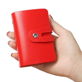 RFID Credit Card Holder, Leather Business Card Organizer with 26 Card Slots, Credit Card Protector for Carrying Important Cards and Documents with You to Prevent Damage and Loss. (Red)