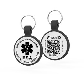 ESA Dog Tag, QR Code Dog Tag, Modifiable Free Pet Online Profile, Scannable QR Code, Scan QR Send Instant Pet Location Alert Email, Silicone Lightweight Pet ID Tag for Dog and Cat (Black, Regular)