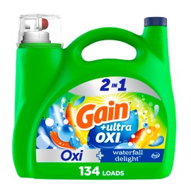 Gain Ultra Oxi Liquid Laundry Detergent, Waterfall Delight Scent, 194 fl oz, 134 Loads, Freshness + Odor Fighting, High Efficiency Washing Machine Liquid Cleaning Soap