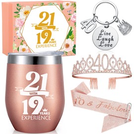 Sieral 40th Birthday Gifts Women 6 Happy Fabulous Gift Basket Sash and Tiara Set Rose Gold Tumbler Keychain Box for Tuning 40 Best Friends Mom Sister Wife Grandma Coworker Aunt