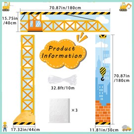 3 Pcs Construction Party Door Banner Decor Excavator Zone Birthday Decorations Construction Themed Birthday Backdrop for Baby Shower Birthday Party Favors Supplies