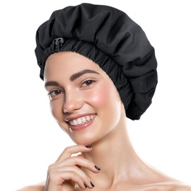 Luxury Shower Cap for Women, Waterproof Reusable Shower Caps Double Layers Microfiber Terry Lined with Dry Hair Function, Extra Large for Long Hair, Adjustable for Most Heads Size