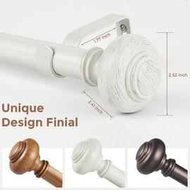 Wolistsa White Curtain Rods for Windows 72 to 144 Inch, Boho Vintage Decorative 1'' Diameter Long Rustic Curtain Rod, Adjustable Heavy Duty Farmhouse Drapery Pole Set with Antique White Grain Finials