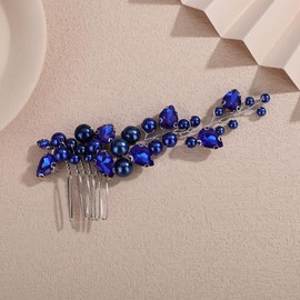 Rumtock Vintage Boho Pearl Silver Hair Comb with Blue Rhinestones Wedding Bridal Hair Jewelry Women Special Occasion Hair Accessories (Blue)