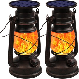 Richday Solar Lantern Outdoor Hanging, LED Vintage Flame Lantern,Solar Lights Dancing Flame,Waterproof Camping Lamps,Outdoor Indoor Decoration for for Table Patio Garden Yard Pathway Porch 2 Pack (2)