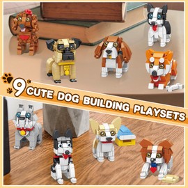 PLAYBRIX Huskies Mini Dog Building Blocks Set, Micro Bricks Animals Building Toys, Party Favors Pet Toys Gifts for Kids
