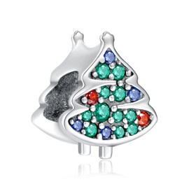 LaMenars Snowman and Christmas Hat Sterling Silver with Cubic Zirconia for Bracelets Charm Sparkling Christmas Tree Dangle Pendant Girl Beads Christmas Gifts