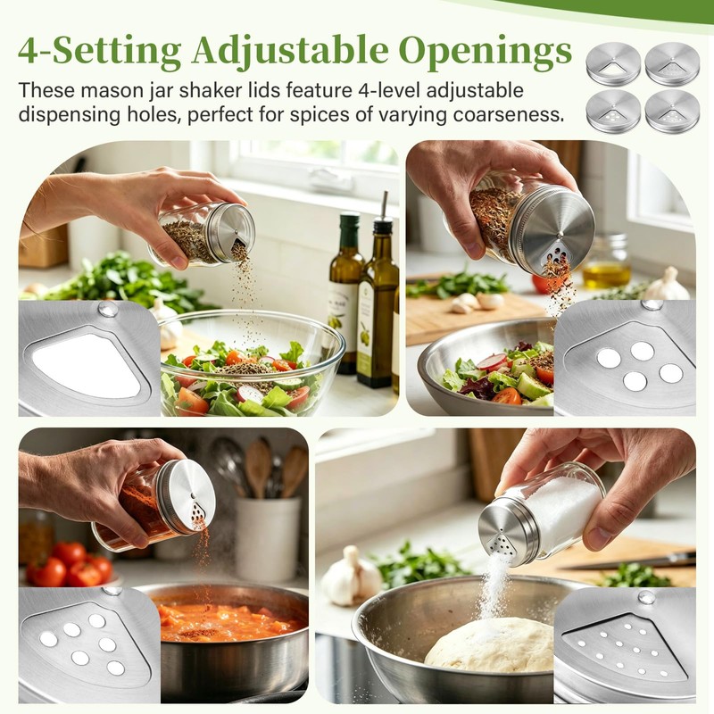 Wide Mouth Adjustable Spice Shaker Lids Fit Mason Jars &