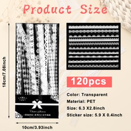 120 Pcs Lace Scrapbook Stickers, Vintage PET White Lace Scrapbooking Embellishments Strong Viscosity Laces Washi Tape for Wedding Journals Crafts Photo Frame