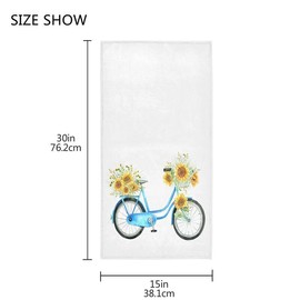 QUGRL Bike Sunflowers Bouquet Kitchen Hand Towels Spring Bicycle Dish Cloth Fingertip Towel Decorative Soft Quality Premium Washcloth Guest Towel for Bathroom Spa Gym Sport 16x30 in