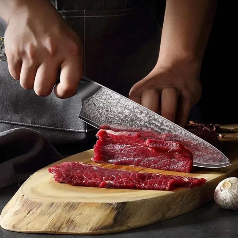 Kuwata 8 Inch Damascus Professional Black Gold Series Chefs Knife