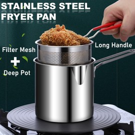 Deep Fryer Pot with Basket, 16.6oz 304 Stainless Steel Fryer Pot with Practical Long Handle Deep Fryer for Frying Chicken Wings and Fries