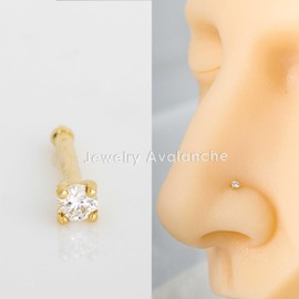 Diamond Nose Bone Nose Stud 14K Gold 20G Nose Stud 1.5mm-2.5mm Unisex Ball-end Diamond Nose Stud, Metal, diamond