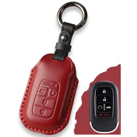 for Honda Key Fob Cover Leather - for Accord Civic CR-V Pilot HR-V Sport 2025 2024 2023 2022 / Passport 2026 - Handcrafted Leather Smart Remote Key Fob Case (Red, 5 Buttons)
