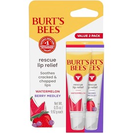 Burt's Bees Rescue Lip Relief, sandía y bayas mezcladas, bálsamo labial hidratante para labios secos y agrietados, con cera de abeja y manteca de karité de origen Responsbily 100% natural, 2 unidades, 0.35 onzas