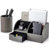 Vlando Office Desk Organizer Leather Desktop Organizer Caddy with Drawer