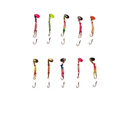 KOKOPROS Kokanee Fishing Shrimp 10 Pack - Multicolor Spinner Blades, Colored Beads, Sharp Red Octopus Hooks - Needle Point, Durable Plastic Shrimp Lures for Kokanee & Trout Fishing