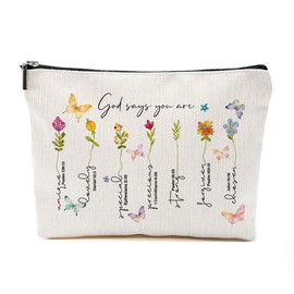 God Says I am Makeup Bag, Bible Verse Floral Makeup Bag, Christian Gifts for Women, Butterfly Inspirational Present, Toiletry Zipper Organizer Cosmetic Bag Travel Purse for Daughter Sister BFF,