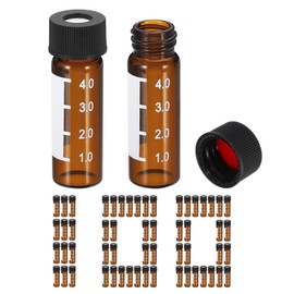 PATIKIL 4ml Autosampler Vial, 100 Pack HPLC/GC Vials 9-425 Lab Amber Vials Sample Vial Screw Cap Writing Patch with PTFE & Silicone Septa for LC Stamper