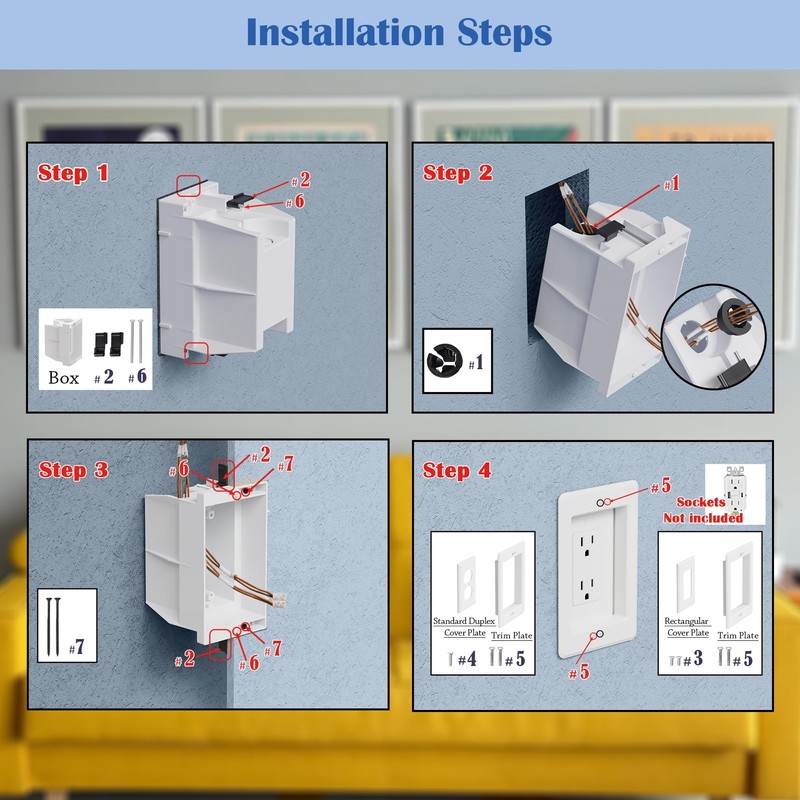 Recessed Outlet/Electrical Box Single Gang, Recessed Outlet Box for Wall