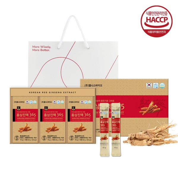 [On Sale] Wellness Bio 6-year-old red ginseng essence 365 stick, shopping bag included, 10g, 30 pieces, shopping bag included / [온세일]웰니스 바이오 6년근 홍삼 진액 365 스틱, 쇼핑백 포함, 10g, 30개 ,쇼핑백포함