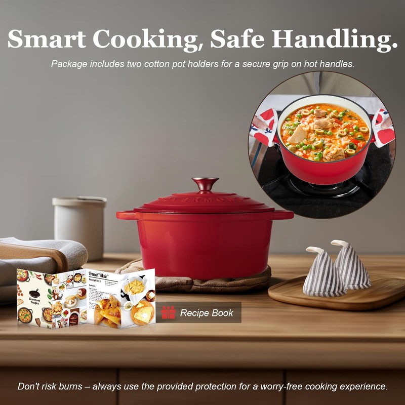 Overmont Enameled Cast Iron Dutch Oven - 7QT Pot with