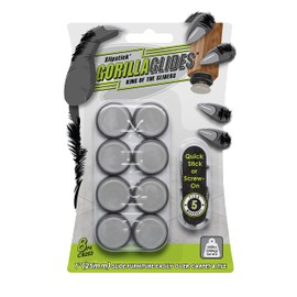 GorillaGlides CB253 1 Inch Chair Sliders/Furniture Glide Floor Protectors (Set of 8 Glides) Self-Adhesive Screw-On Glides, for Sliding on Hard Surface Floors and Low-Pile Carpet, Round