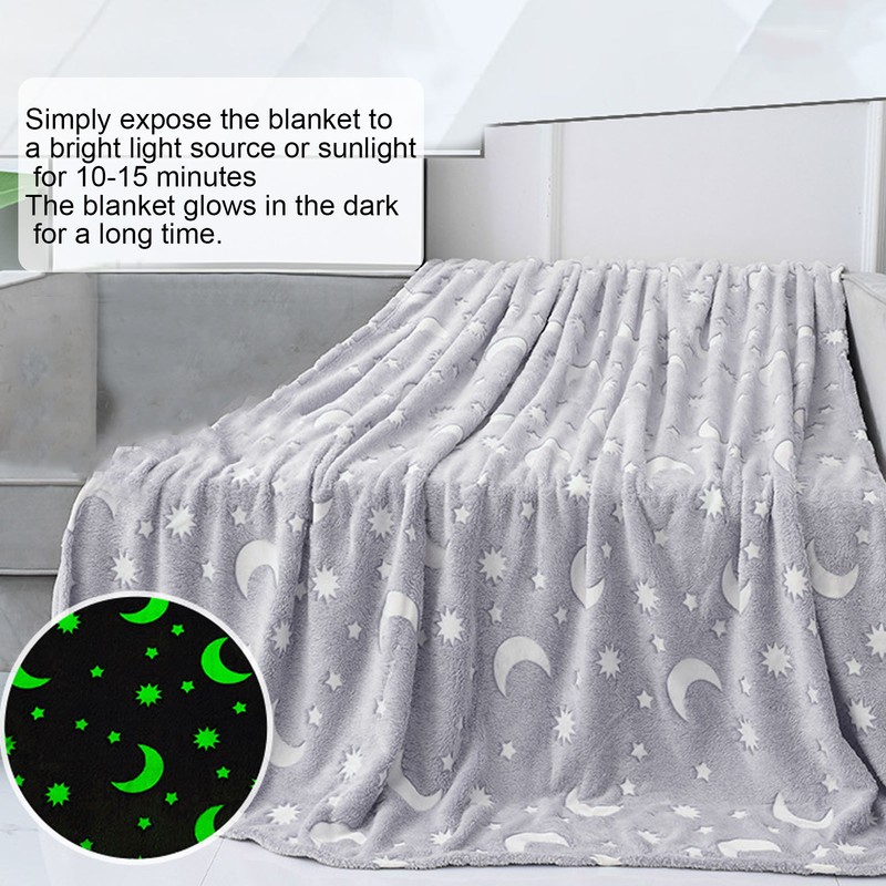 1.5x2m Luminous Blanket Double Side Flannel Star Moon Design Soft